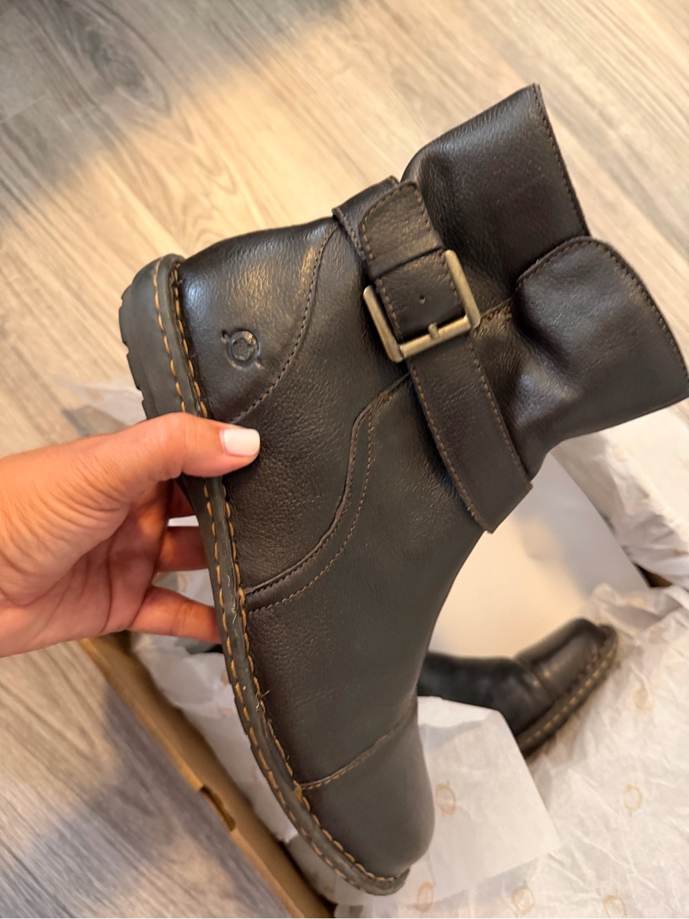 Previously loved Born Dark Brown Leather Women's Ankle Booties with Buckle - Picture 2 of 7